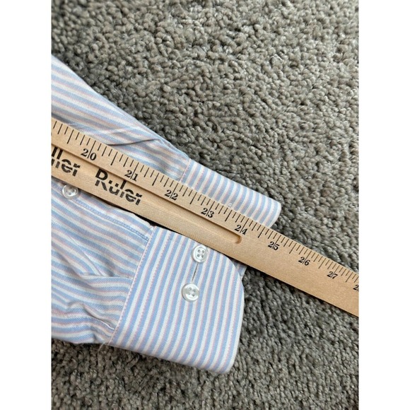 Mark & Spencer Button Up Shirt Mens Medium 15 1/2 Blue White Striped FLAW - Picture 13 of 14